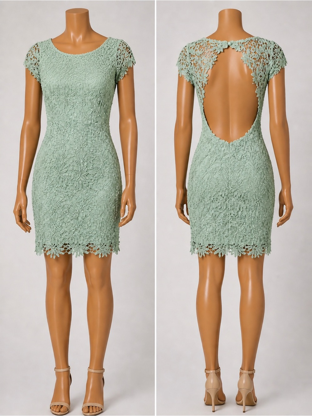 Lulus Romance Language Backless Lace Mini Dress Women XS Sage Green Floral Lined
